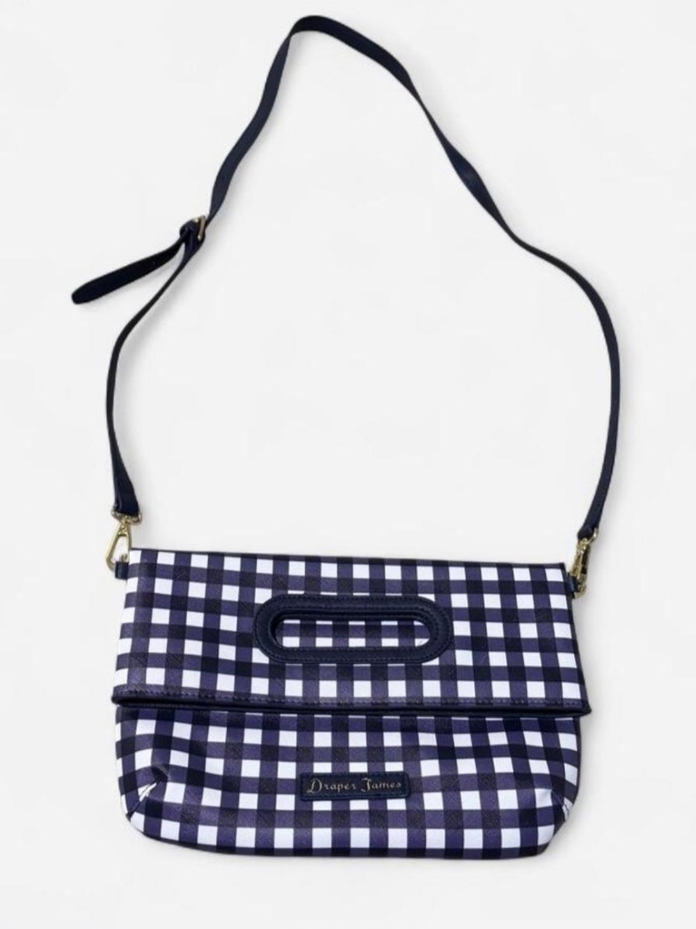 Draper James Navy and White Gingham Crossbody Bag